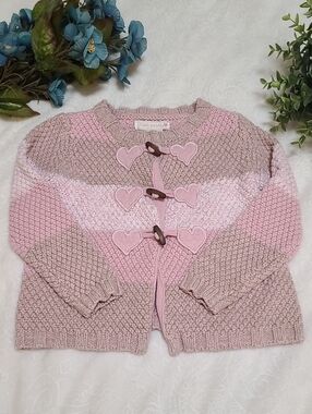 Jillian's Closet Pink Colorblock Knit Heart Toggle Cardigan Vintage Style